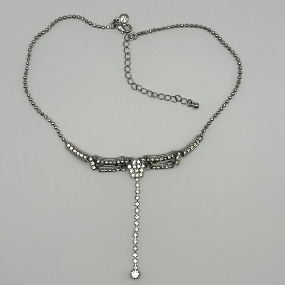 KL Silver Tone Rhinestone Y Drop Adjustable Necklace Evening Bridal - Picture 2 of 12